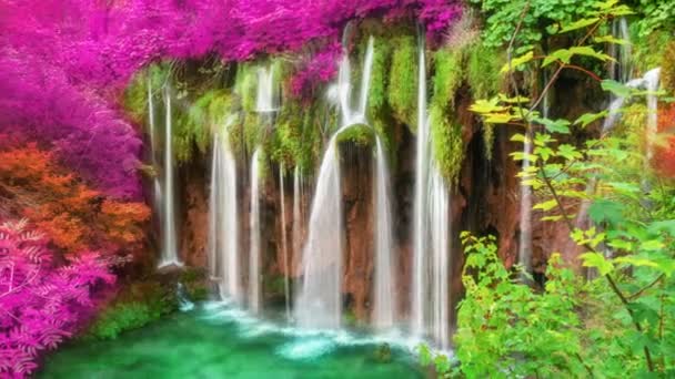 Fotografia vídeo da cachoeira em Plitvice Lagos Croácia, cor folhagem fantasia - Filmagem, Vídeo