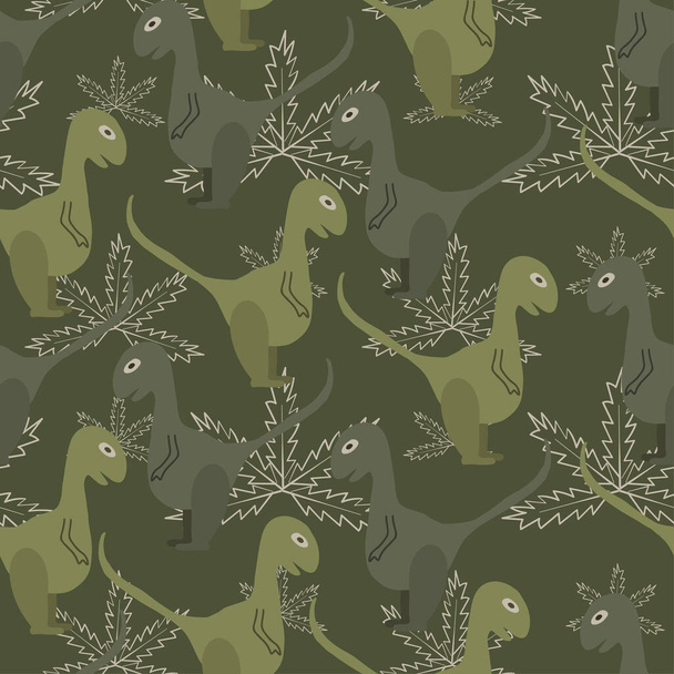Dinosaurier-Muster. Niedliche grüne Dino nahtlose Textur. Wiederholen Sie endlose Hintergrund mit prähistorischen anymals. Zeichentrickvektorillustration - Vektor, Bild