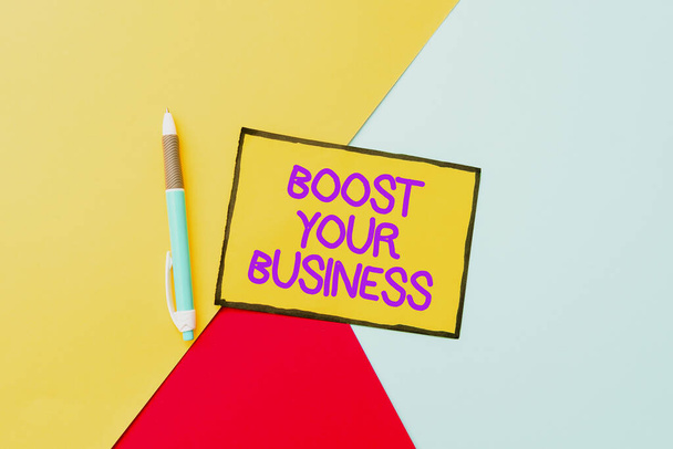 Handschriftliche Zeichen Boost Your Business. Word for Geeignet für Web-Landing-Seite, Web-Seite-Design zur Steigerung des Profits Bunte Perspektive Positives Denken Kreative Ideen und Inspirationen - Foto, Bild