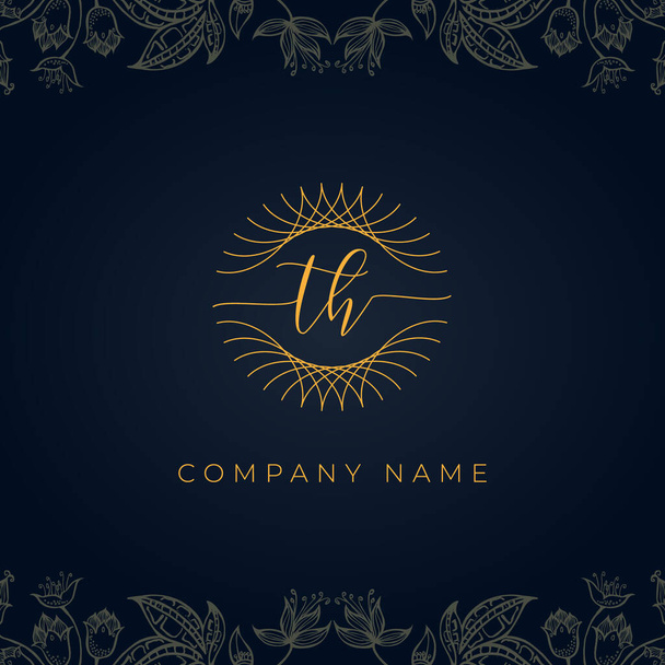 Elegant luxury letter TH logo. This icon incorporate with abstract rounded thin geometric shape in floral background.It will be suitable for which company or brand name start those initial. - Vector, Image