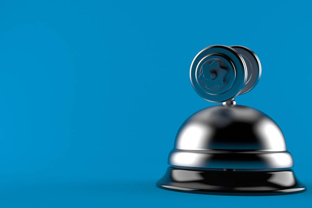 Brumbál s hotelovým zvonkem izolovaný na modrém pozadí. 3D ilustrace - Fotografie, Obrázek