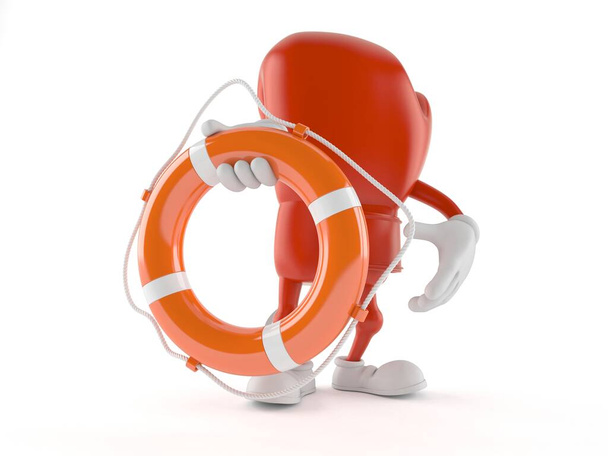Boxing glove character holding life buoy isolated on white background. 3d illustration - Photo, Image