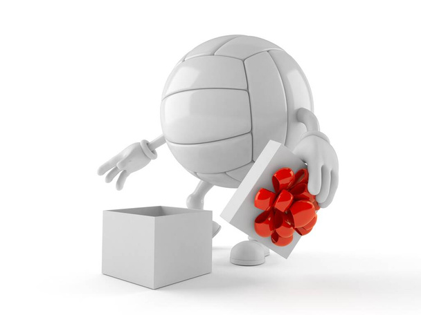Volley χαρακτήρα μπάλα με ανοικτό δώρο απομονώνονται σε λευκό φόντο. 3D εικονογράφηση - Φωτογραφία, εικόνα