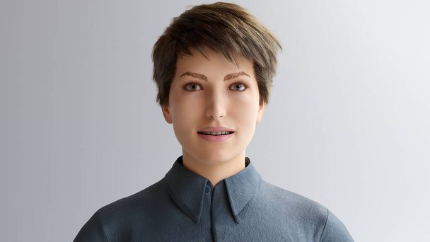 retrato de uma mulher cabelo curto empresária escritório pessoas ilustração 3D - Foto, Imagem