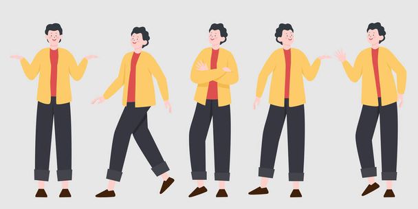 Handsome man constructor in flat style. Parts of body legs and arms , face emotions, haircuts and hands gestures. Vector cartoon Man character - Vector, Image