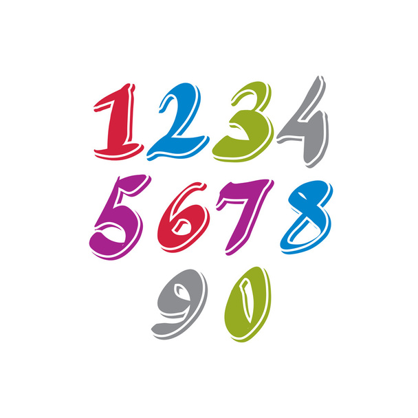 Contemporary handwritten vector digits, vector numerals. - Vektör, Görsel