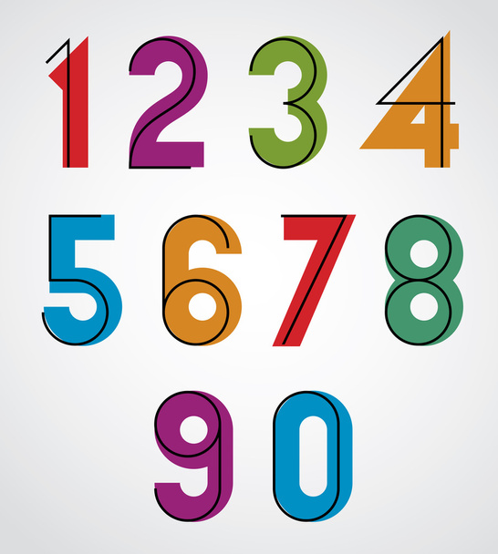 Colorful binary simple numbers with black thin lines. - Вектор, зображення
