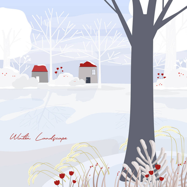 Házak, utak és havas erdők vektora - Vektor, kép