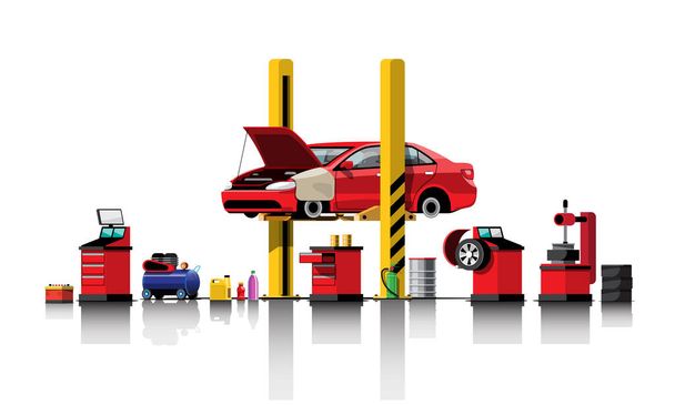 Ilustracja wektora koncepcji naprawy i konserwacji samochodów. - Wektor, obraz