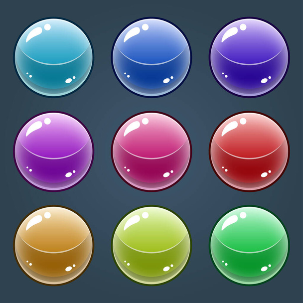 Яскраві барвисті мармурові круглі глянцеві кнопки, встановлені з пресованими версіями. активи для веб- або ігрового дизайну, кнопки додатків, шаблон піктограм, ізольовані Векторні ілюстрації
 - Вектор, зображення