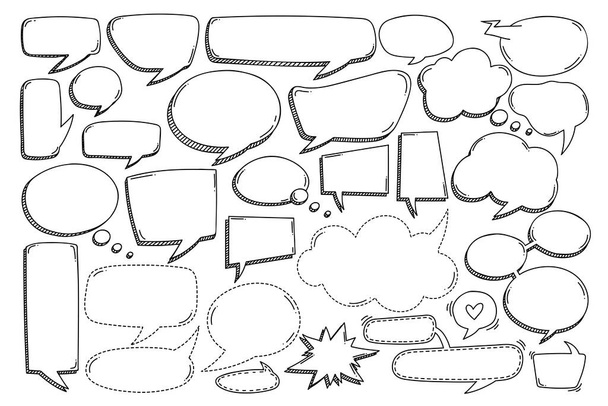 Διάφορα από διαφορετικά χέρια ζωγραφισμένα ομιλία φούσκα σε στυλ doodle. Κενό διάνυσμα λόγου για υπενθύμιση συνάντησης ή κόμικ. Όλα τα στοιχεία είναι απομονωμένα - Διάνυσμα, εικόνα