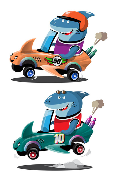 Σε ταχύτητα αγωνιστικά παιχνίδι ανταγωνισμού καρχαρία οδηγός παίκτη που χρησιμοποιείται αυτοκίνητο υψηλής ταχύτητας για τη νίκη σε αγωνιστικά παιχνίδι. Διαγωνισμός e-sport αυτοκίνητο αγωνιστικά έννοια. Εικονογράφηση διάνυσμα σε 3d στυλ σχεδιασμού - Διάνυσμα, εικόνα