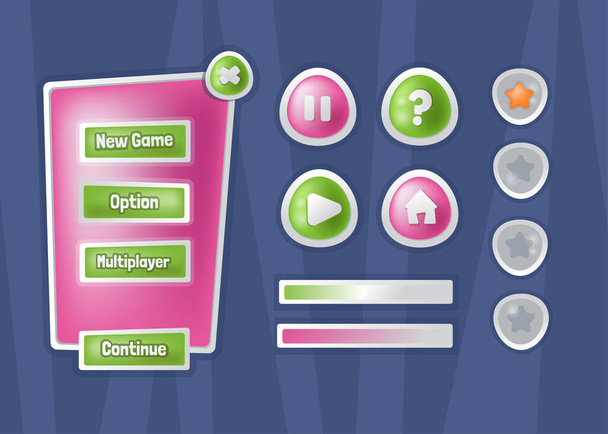 Gui kit modello di gioco vettoriale. Accedi agli elementi della pagina di interfaccia per creare giochi e app web e mobili. Modello di gui del fumetto vettoriale - Vettoriali, immagini