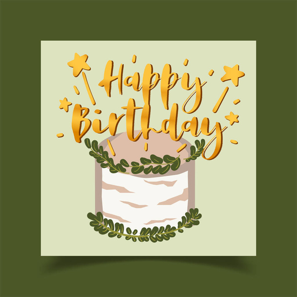 Χαρούμενη κάρτα γενεθλίων διακοσμημένη με εικόνες κέικ - Διάνυσμα, εικόνα