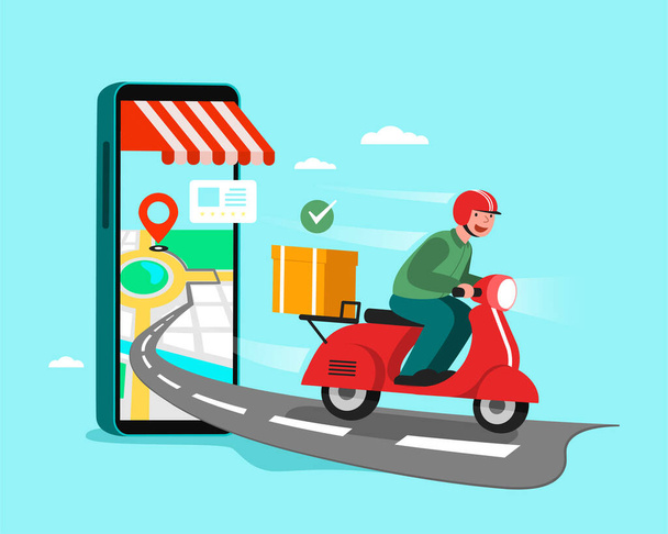 Delivery Staff Ride Motorcycles , shopping concept. - Vector, Image