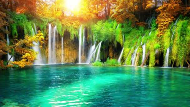 Seamless Loop Cinemagraph vídeo of waterfall landscape in Plitvice Lakes Croácia - Filmagem, Vídeo