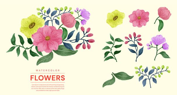 Egy sor virág festett akvarell különböző kártyák és üdvözlő kártyák. - Vektor, kép
