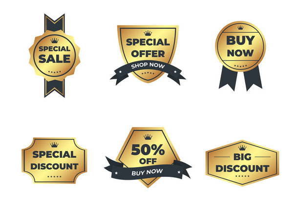 Luxe gouden badges en labels premium kwaliteitsproduct - Vector, afbeelding
