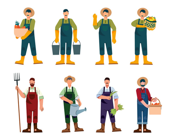 Různé balíčky pracovních míst pro hosting ilustrační práce, jako je zemědělec, zahradník, sázkař, sázkař v bílém pozadí. vektorová ilustrace plochý design - Vektor, obrázek