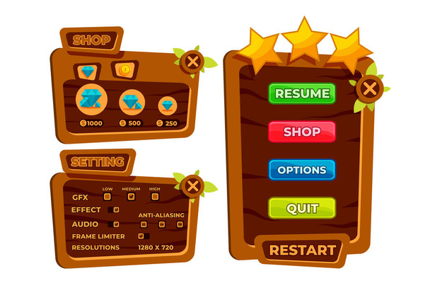 Полный набор кнопки уровня игры всплывающее окно, значок, окно и элементы для создания средневековых RPG видеоигр - Вектор,изображение