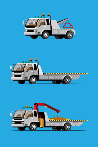 Holowanie samochodu ciężarowego transportu pojazdu pomoc holownicza na drodze, płaska konstrukcja izolowane wektor ilustracji na białym tle - Wektor, obraz