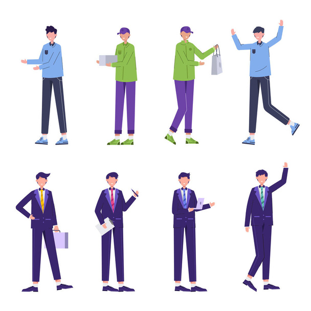 Bundle of businessman character set Of various professions, lifestyles and expressions of each character in different gestures, businessman, delivery staff, cutomer - Vektori, kuva
