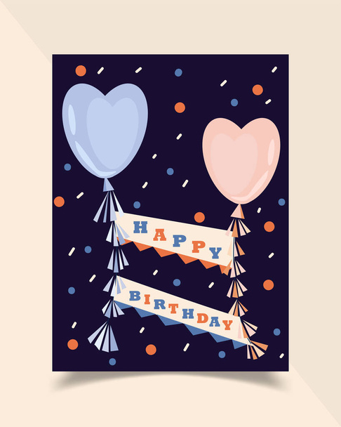 Šťastné narozeniny přání zdobené barevnými balónky krásně. - Vektor, obrázek