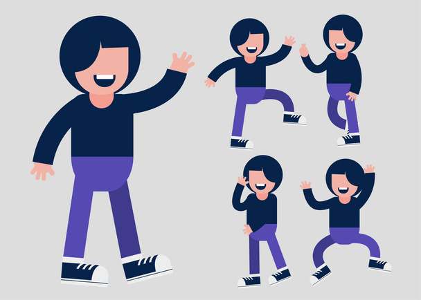 set of Happy boy in a good mood in cartoon charactor, isolated vector illustration - Διάνυσμα, εικόνα