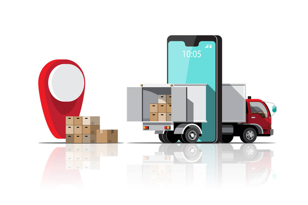 Grandes iconos vectoriales de vehículos de reparto aislados, ilustraciones planas de camiones, concepto de transporte comercial logístico. - Vector, Imagen
