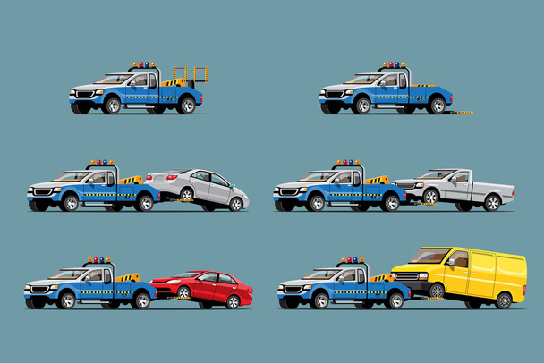 Буксирування автомобільних вантажних автомобілів допомога на дорозі, плоский дизайн ізольовані Векторні ілюстрації на білому тлі
 - Вектор, зображення
