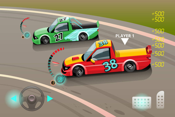 Auto Burnout, gioco auto sportive deriva per punto nel gioco, Street racing, Racing Team, turbocompressore, tuning. Illustrazione vettoriale in stile 3d - Vettoriali, immagini