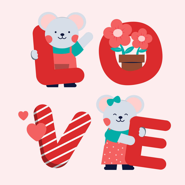 Couple cat fall in love vector illustration design and heart for valentine day. Cute Doodle cartoon style. - Vettoriali, immagini