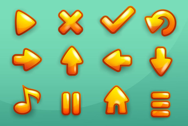 Πλήρης σειρά από επίπεδο χρυσό πλαίσιο κουμπί pop-up παιχνίδι - Διάνυσμα, εικόνα