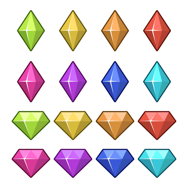 Iconos fijados para los elementos isométricos del juego, ilustración aislada colorida del vector de diamantes del juego para el concepto plano abstracto del juego - Vector, Imagen