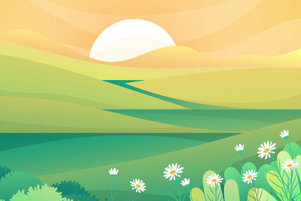 Beautiful scene of nature with sun rising in morning  - Vector, Image