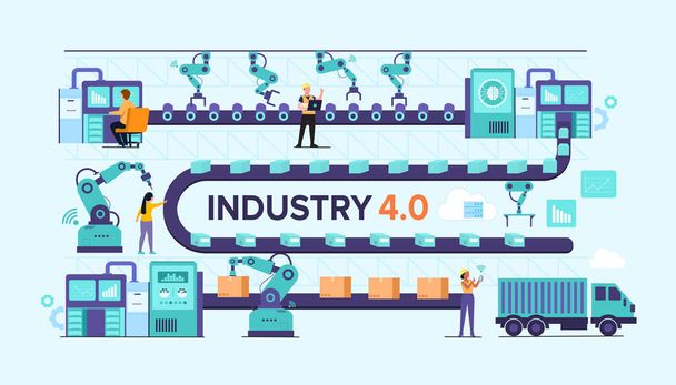 working person using wireless technology to control. For workflow With clever device. infographic of industry 4.0 concept. Vector illustration  - Vector, Image
