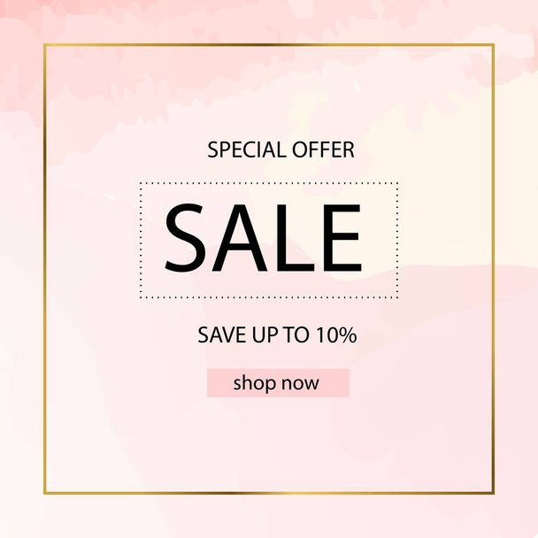 Sale background design with watercolor and geometric design elements. Up to 10 percent OFF. Brush painted banner, poster or square card collection. Discount frames with pastel colors. Vector. - Foto, afbeelding