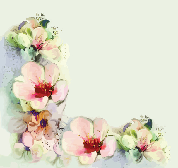 Blumen Vintage Grußkarte mit Frühlingsblumen - Vektor, Bild
