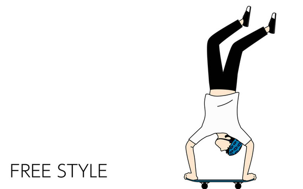 Skateboarding freestyle trick, man doing a handstand. - Vector, Image