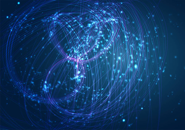 vector chaotic spiral on blue background with bright flares glare - Vector, Image