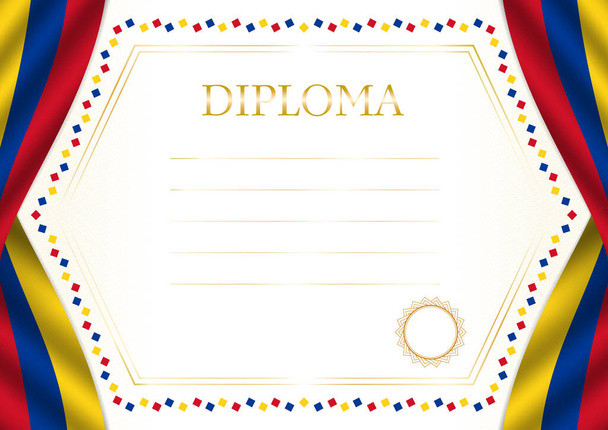 Cornice orizzontale e bordo con bandiera Colombia, elementi modello per il certificato e il diploma. Vettore. - Vettoriali, immagini