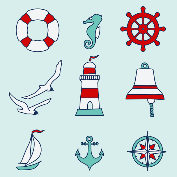 Pattern with nautical elements - Vetor, Imagem