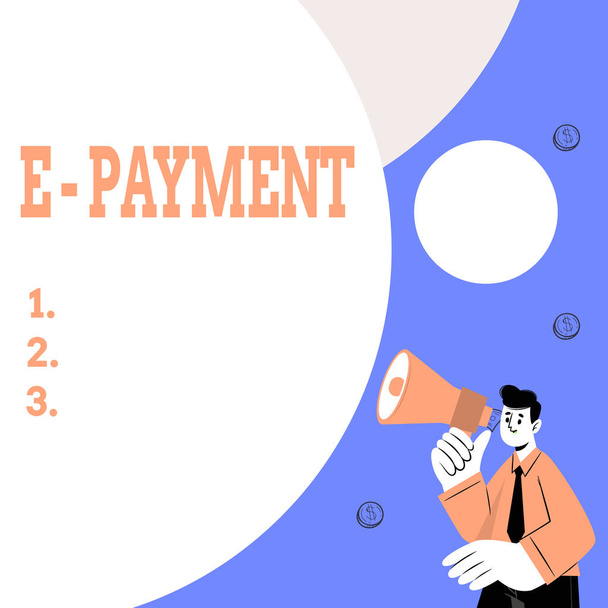 Написание текста E-payment. Идея бизнеса просто определяется как онлайн оплата товаров или услуг Аннотация Отображение различных методов ввода, обработки данных клавиатуры - Фото, изображение