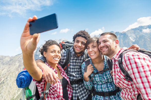 Friends Taking Selfie at Top of Mountain - Photo, Image