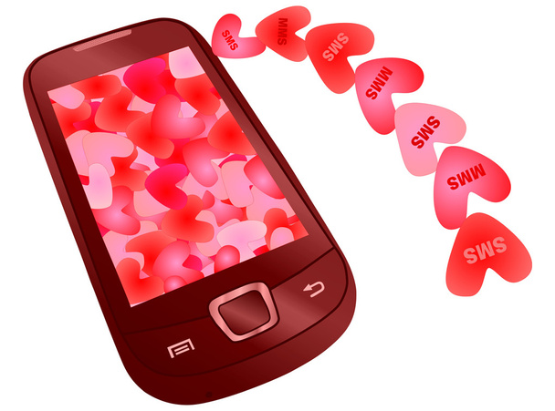 Sms and mms hearts flying to mobile - Vetor, Imagem