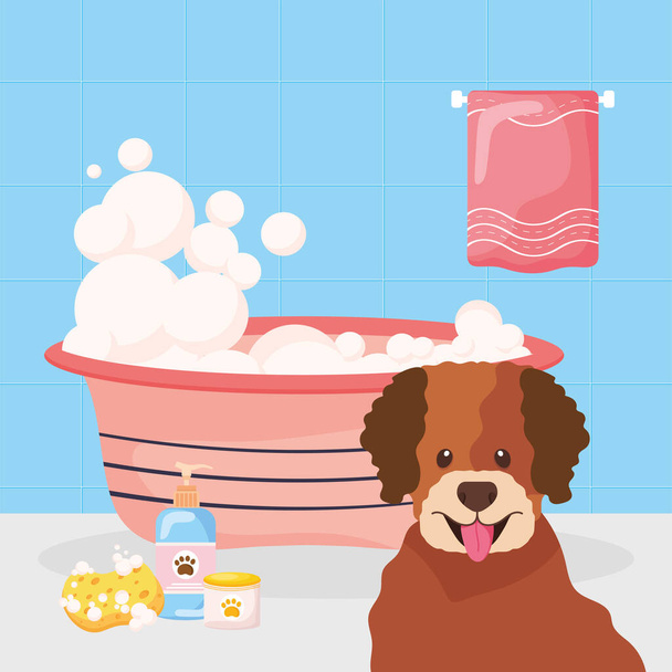 cão tomando um banho - Vetor, Imagem