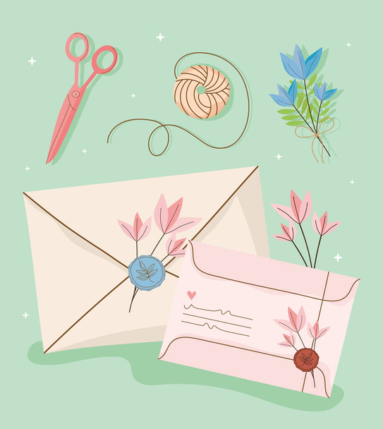 ícones cartas de correio e selo postal - Vetor, Imagem