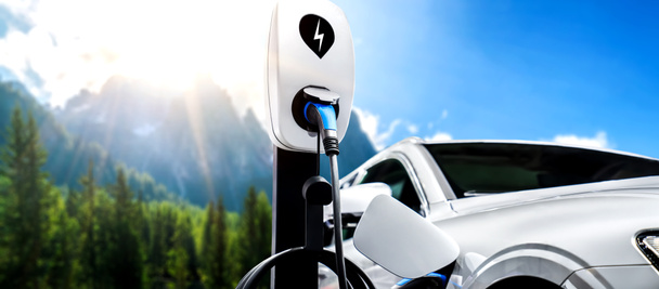 EV laadstation voor elektrische auto in concept van groene energie en eco-energie - Foto, afbeelding