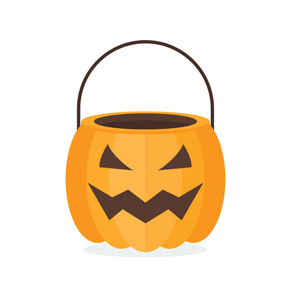 Halloween pumpkin basket. Jack o lantern Bowl. Flat style vector illustration. - Vector, Image