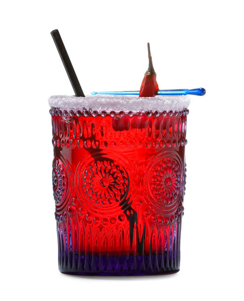 Glass of fresh cocktail on white background - Photo, Image